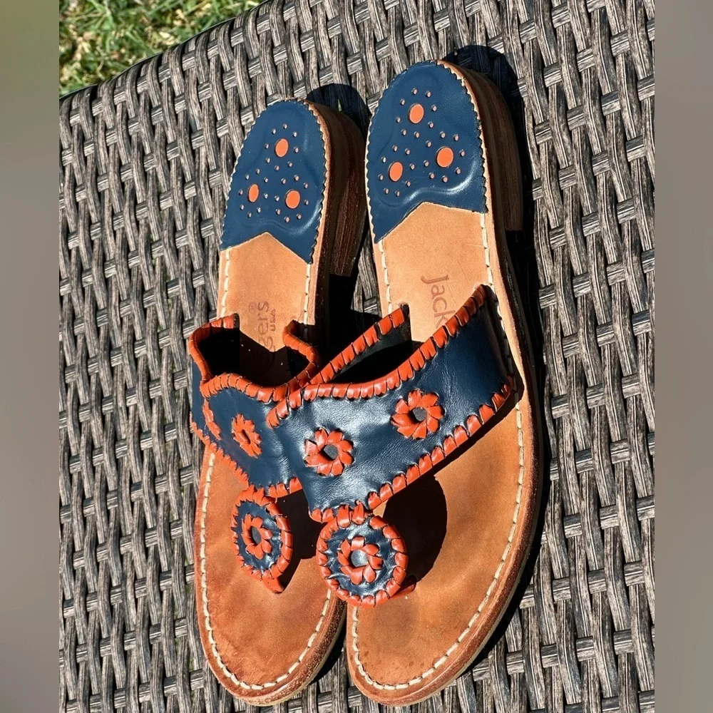 Jack Rogers Style	Navy and orange leather flip flops Size	7